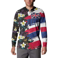 Hawaiian Flag Day Button Sweatshirt Tropical Flowers and Leaves