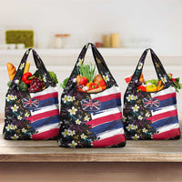 Hawaiian Flag Day Grocery Bag Tropical Flowers and Leaves
