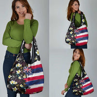 Hawaiian Flag Day Grocery Bag Tropical Flowers and Leaves