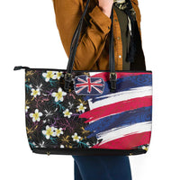 Hawaiian Flag Day Leather Tote Bag Tropical Flowers and Leaves