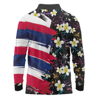 Hawaiian Flag Day Long Sleeve Polo Shirt Tropical Flowers and Leaves LT03 - Polynesian Pride