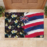 Hawaiian Flag Day Rubber Doormat Tropical Flowers and Leaves