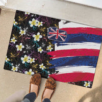Hawaiian Flag Day Rubber Doormat Tropical Flowers and Leaves