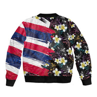 Hawaiian Flag Day Sleeve Zip Bomber Jacket Tropical Flowers and Leaves LT03 - Polynesian Pride