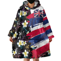 Hawaiian Flag Day Wearable Blanket Hoodie Tropical Flowers and Leaves