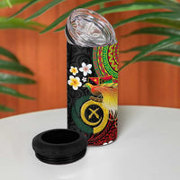 Vanuatu and Papua New Guinea Together 4 in 1 Can Cooler Tumbler Bird-of-paradise and Pig Tusk Melanesian Pattern