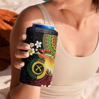 Vanuatu and Papua New Guinea Together 4 in 1 Can Cooler Tumbler Bird-of-paradise and Pig Tusk Melanesian Pattern
