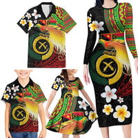 Vanuatu and Papua New Guinea Together Family Matching Long Sleeve Bodycon Dress and Hawaiian Shirt Bird-of-paradise and Pig Tusk Melanesian Pattern