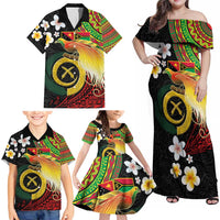 Vanuatu and Papua New Guinea Together Family Matching Off Shoulder Maxi Dress and Hawaiian Shirt Bird-of-paradise and Pig Tusk Melanesian Pattern