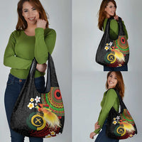 Vanuatu and Papua New Guinea Together Grocery Bag Bird-of-paradise and Pig Tusk Melanesian Pattern