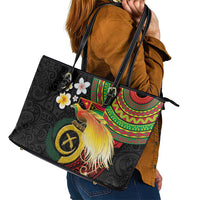 Vanuatu and Papua New Guinea Together Leather Tote Bag Bird-of-paradise and Pig Tusk Melanesian Pattern
