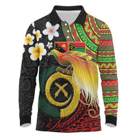 Vanuatu and Papua New Guinea Together Long Sleeve Polo Shirt Bird-of-paradise and Pig Tusk Melanesian Pattern