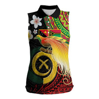 Vanuatu and Papua New Guinea Together Women Sleeveless Polo Shirt Bird-of-paradise and Pig Tusk Melanesian Pattern