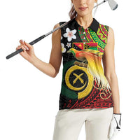 Vanuatu and Papua New Guinea Together Women Sleeveless Polo Shirt Bird-of-paradise and Pig Tusk Melanesian Pattern