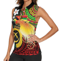 Vanuatu and Papua New Guinea Together Women Sleeveless Polo Shirt Bird-of-paradise and Pig Tusk Melanesian Pattern