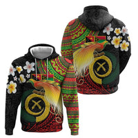 Vanuatu and Papua New Guinea Together Zip Hoodie Bird-of-paradise and Pig Tusk Melanesian Pattern