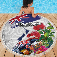 New Zealand Christmas Beach Blanket Meri Kirihimete-Tuatara and Pohutukawa White Color