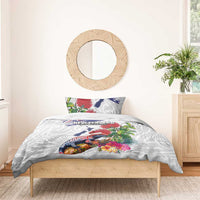 New Zealand Christmas Bedding Set Meri Kirihimete-Tuatara and Pohutukawa White Color