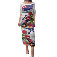 New Zealand Christmas Family Matching Puletasi and Hawaiian Shirt Meri Kirihimete-Tuatara and Pohutukawa White Color