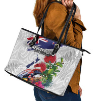 New Zealand Christmas Leather Tote Bag Meri Kirihimete-Tuatara and Pohutukawa White Color