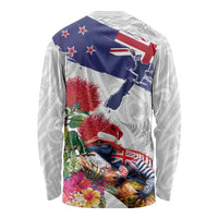 New Zealand Christmas Long Sleeve Shirt Meri Kirihimete-Tuatara and Pohutukawa White Color