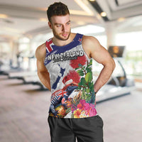 New Zealand Christmas Men Tank Top Meri Kirihimete-Tuatara and Pohutukawa White Color
