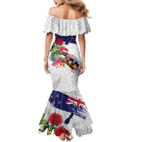New Zealand Christmas Mermaid Dress Meri Kirihimete-Tuatara and Pohutukawa White Color