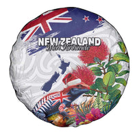 New Zealand Christmas Spare Tire Cover Meri Kirihimete-Tuatara and Pohutukawa White Color