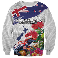 New Zealand Christmas Sweatshirt Meri Kirihimete-Tuatara and Pohutukawa White Color