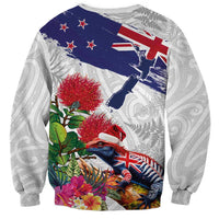 New Zealand Christmas Sweatshirt Meri Kirihimete-Tuatara and Pohutukawa White Color