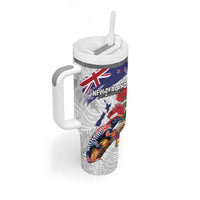New Zealand Christmas Tumbler With Handle Meri Kirihimete-Tuatara and Pohutukawa White Color