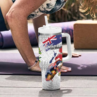 New Zealand Christmas Tumbler With Handle Meri Kirihimete-Tuatara and Pohutukawa White Color