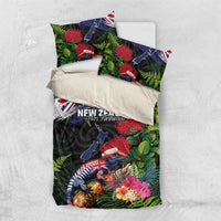 New Zealand Christmas Bedding Set Meri Kirihimete-Tuatara and Pohutukawa Black Color