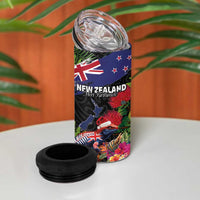 New Zealand Christmas 4 in 1 Can Cooler Tumbler Meri Kirihimete-Tuatara and Pohutukawa Black Color