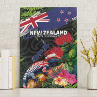 New Zealand Christmas Canvas Wall Art Meri Kirihimete-Tuatara and Pohutukawa Black Color