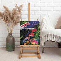 New Zealand Christmas Canvas Wall Art Meri Kirihimete-Tuatara and Pohutukawa Black Color
