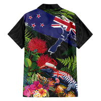 New Zealand Christmas Family Matching Off The Shoulder Long Sleeve Dress and Hawaiian Shirt Meri Kirihimete-Tuatara and Pohutukawa Black Color