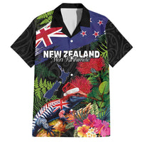 New Zealand Christmas Family Matching Off Shoulder Short Dress and Hawaiian Shirt Meri Kirihimete-Tuatara and Pohutukawa Black Color