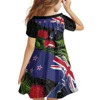 New Zealand Christmas Family Matching Short Sleeve Bodycon Dress and Hawaiian Shirt Meri Kirihimete-Tuatara and Pohutukawa Black Color