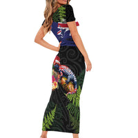 New Zealand Christmas Family Matching Short Sleeve Bodycon Dress and Hawaiian Shirt Meri Kirihimete-Tuatara and Pohutukawa Black Color