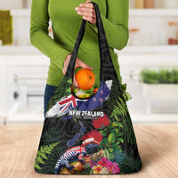 New Zealand Christmas Grocery Bag Meri Kirihimete-Tuatara and Pohutukawa Black Color