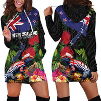 New Zealand Christmas Hoodie Dress Meri Kirihimete-Tuatara and Pohutukawa Black Color
