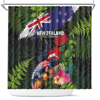 New Zealand Christmas Shower Curtain Meri Kirihimete-Tuatara and Pohutukawa Black Color