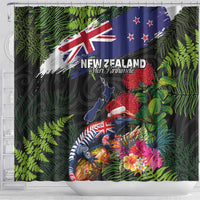 New Zealand Christmas Shower Curtain Meri Kirihimete-Tuatara and Pohutukawa Black Color