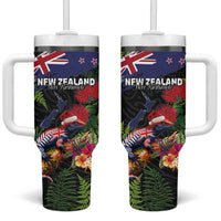 New Zealand Christmas Tumbler With Handle Meri Kirihimete-Tuatara and Pohutukawa Black Color