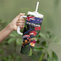 New Zealand Christmas Tumbler With Handle Meri Kirihimete-Tuatara and Pohutukawa Black Color