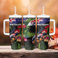 New Zealand Christmas Tumbler With Handle Meri Kirihimete-Tuatara and Pohutukawa Black Color