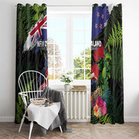 New Zealand Christmas Window Curtain Meri Kirihimete-Tuatara and Pohutukawa Black Color