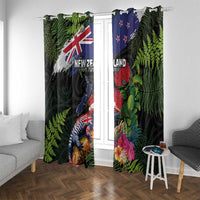 New Zealand Christmas Window Curtain Meri Kirihimete-Tuatara and Pohutukawa Black Color
