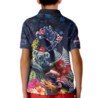 Australia and New Zealand Kid Polo Shirt Merry Christmas-Tuatara and Koala with Plants Xmas Style